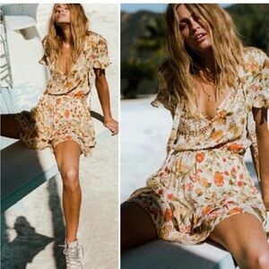 Spell & the Gypsy Sayulita Floral Woven Mini Dress Boho Yellow Small